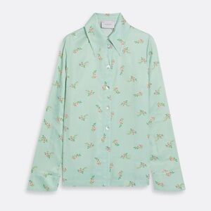 SLEEPER Floral-Print Satin Pajama Top